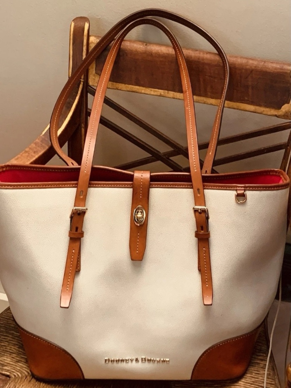 Dooney & Bourke Cream and Brown Leather Tote Bag Satchel